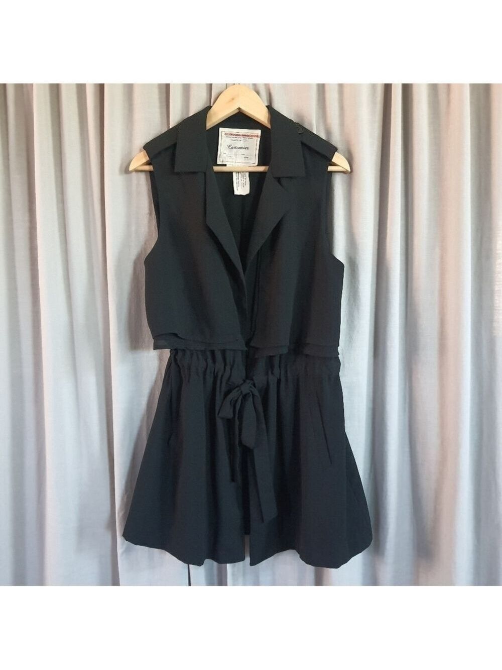 Anthropologie Cartonnier Black Sleeveless Vest Womens S Oversized Cinch Waist